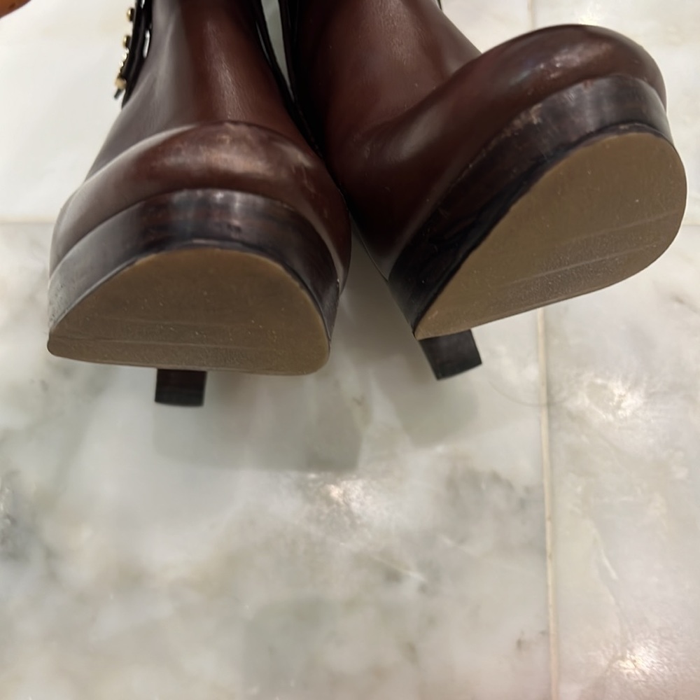 Cole Haan Nike Air Knee High Boots. SZ 7. Dark Brown. 4 in heels. Brass detail. - Picture 7 of 15